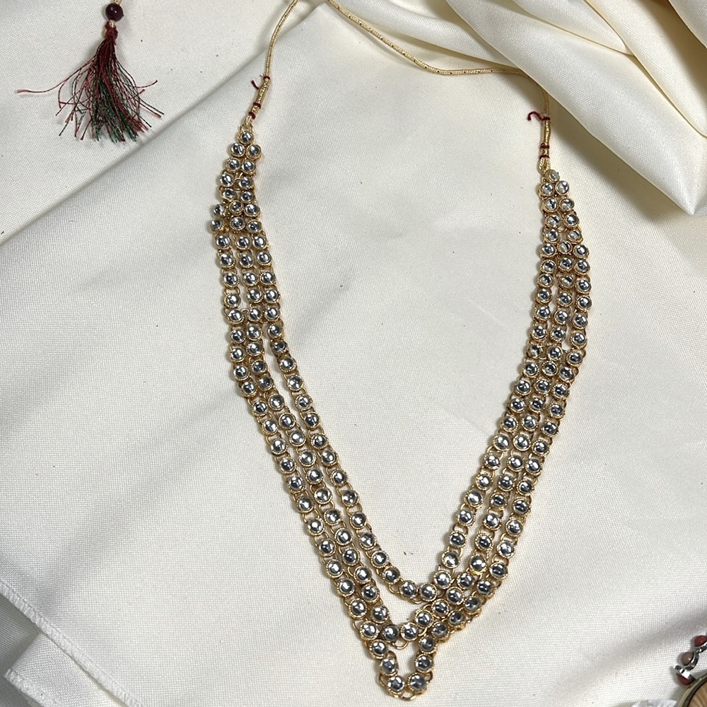 Pakistani Indian gold plated kundan necklace 9 inch long with extra Dor# 1,181